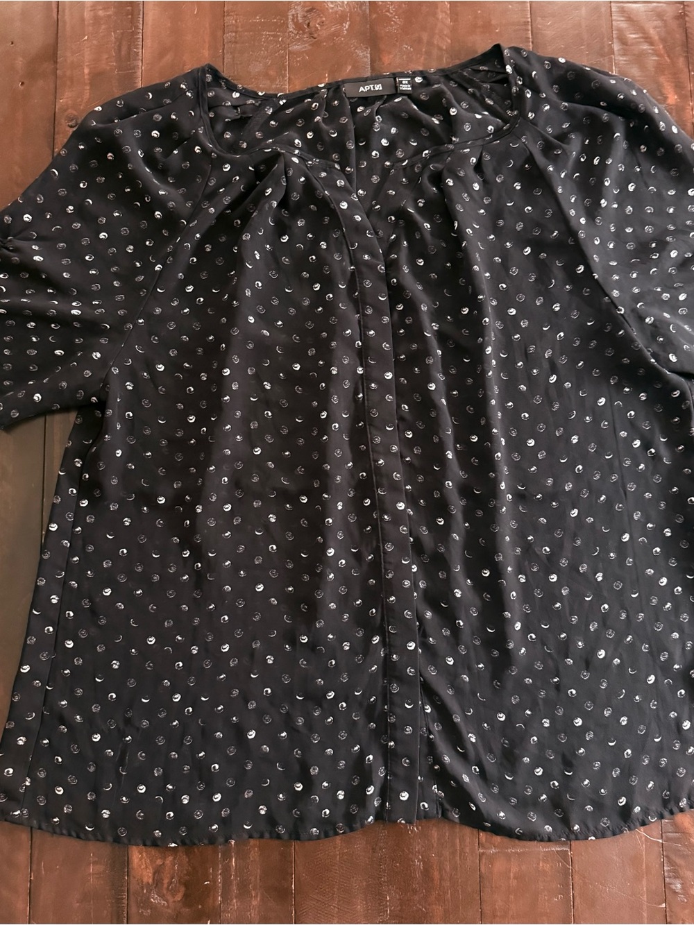Apt. 9 Black Blouse with White Moon & Dot Print